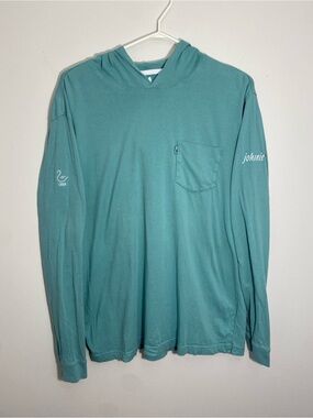 johnnie-O Teal Hooded Long-Sleeve Shirt Medium